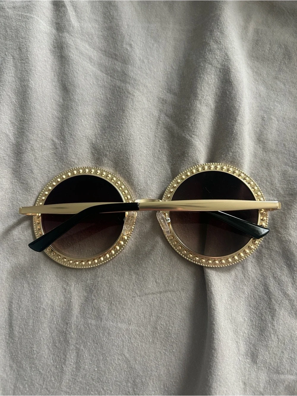 Round Multi-Accent Crystal Sunglasses - Brown Lenses